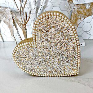 NEW! EXQUISITE WEDDING Bridal PEARL & SEED BEAD HEART DECOR
